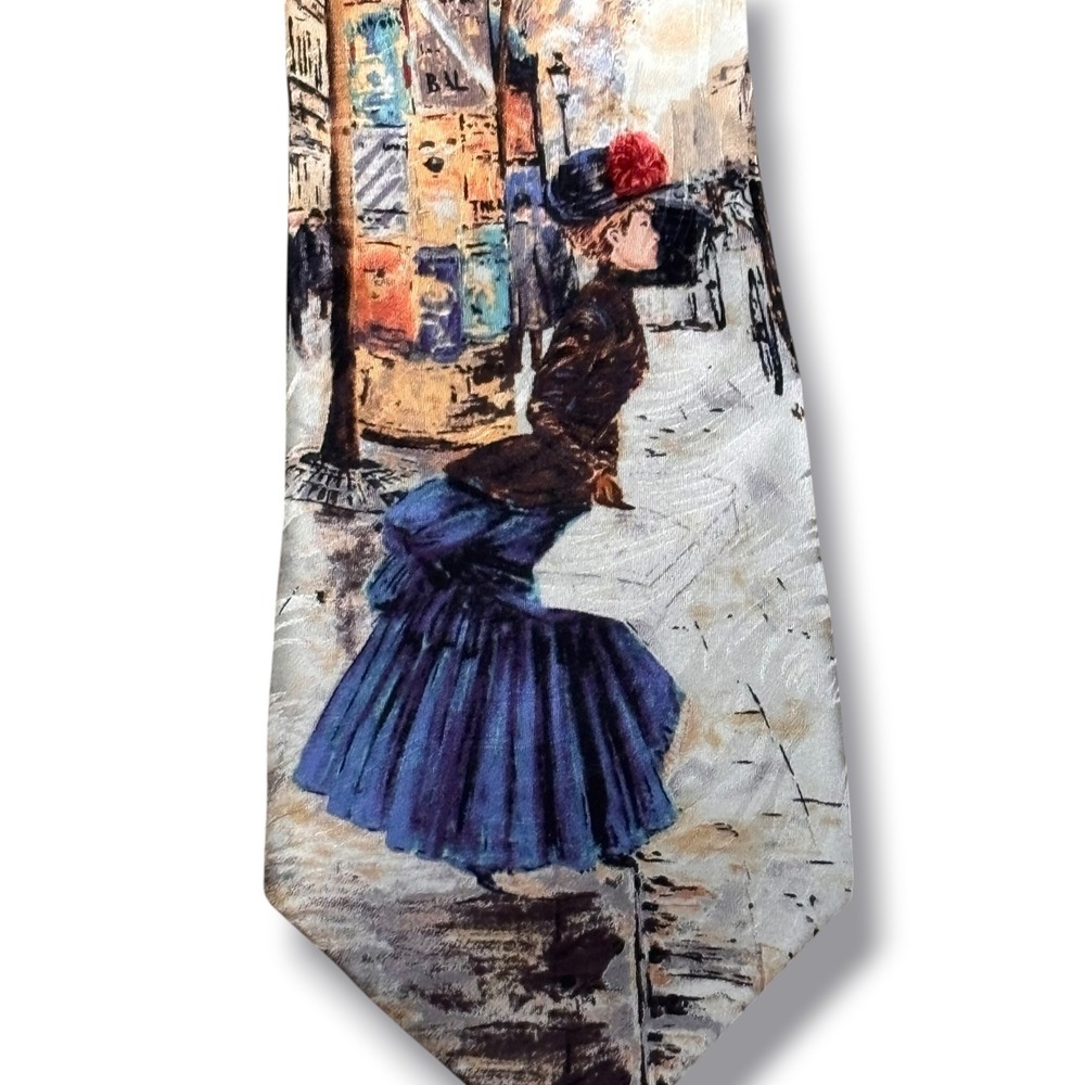 Les Montreux Paris Silk Tie Handmade Impressionist Street Scene Art Necktie